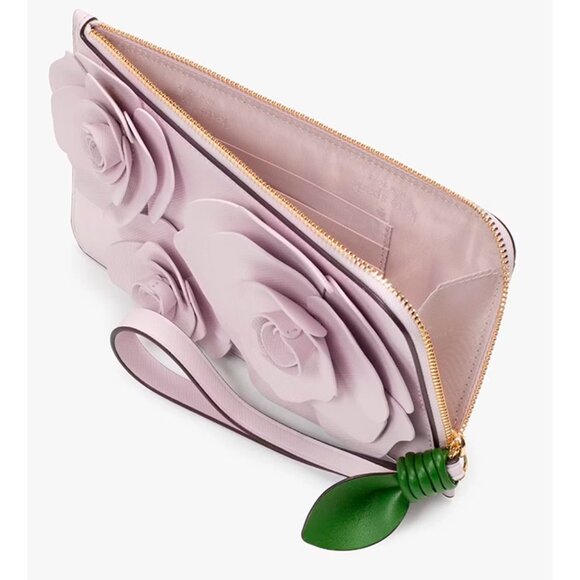 S Kate Spade Flora Flower Medium L-Zip Pale Amethyst Wristlet KK972 NWT Lilac